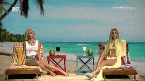 Two Women Sitting On Beach GIF