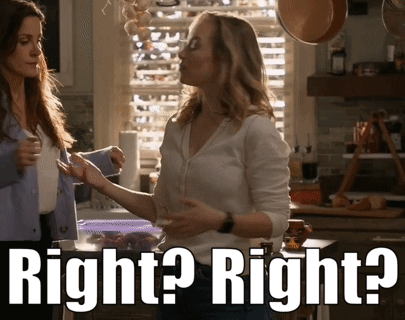 Two Women Standing in Kitchen Saying Right Right