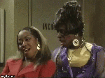 Two Women Standing Next to Each Other Saying I Will Let It Slide This One Time
