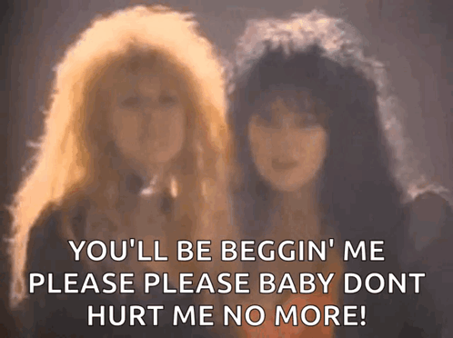 Two Women Standing With Please Please Baby Text GIF