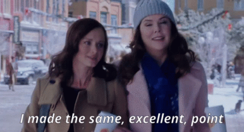Two Women Walking Down Snowy Street Saying I Made The Same Excellent Point GIF