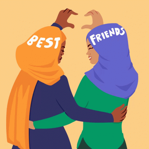 Two Women Wearing Hijabs With Best Friends On Them GIF