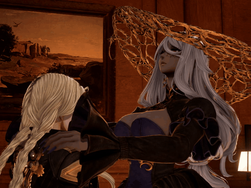 Two Women With Long White and Blonde Hair Side by Side