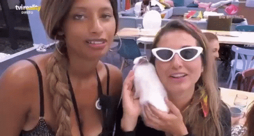 Two Women With Sunglasses And Braids Holding White Animal GIF