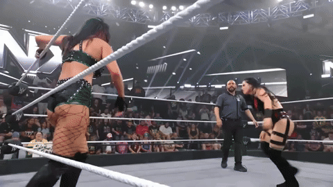 Two Women Wrestling in Ring with N