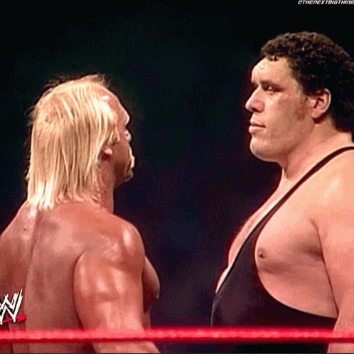 Two Wrestlers Are Facing Each Other In A Wrestling Ring With A W Logo On The Ring Rope GIF