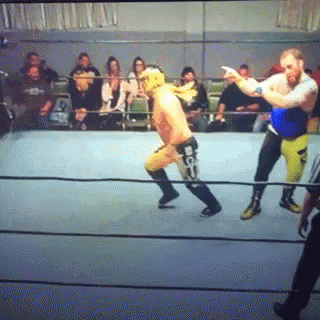 Two Wrestlers Fighting In Ring With Referee GIF