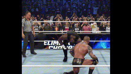 Two Wrestlers In A Ring With The Word Elimination On The Bottom GIF