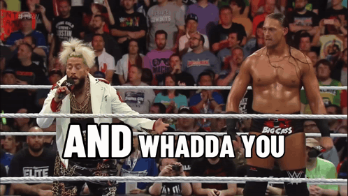 Two Wrestlers In Ring Saying And Whadda You GIF