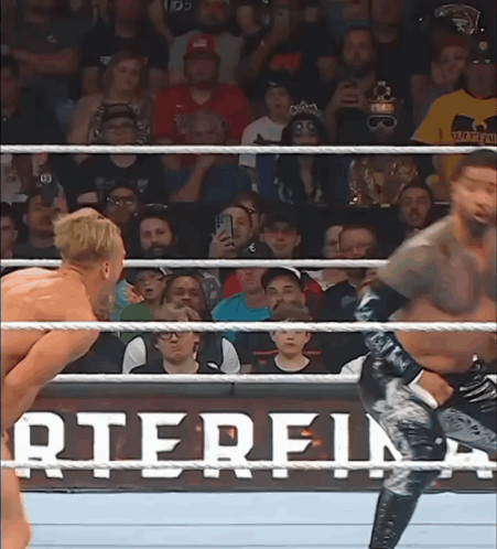 Two Wrestlers in Ring With Arterfin Banner