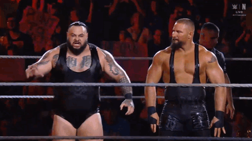 Two Wrestlers in Ring With Letter N