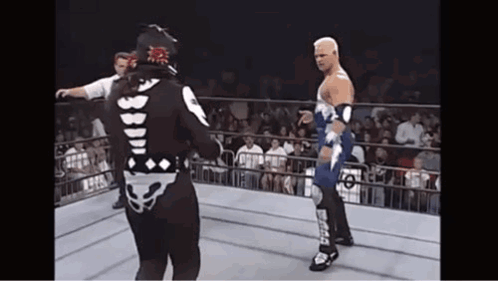 Two Wrestlers in Ring With Smack on Leg