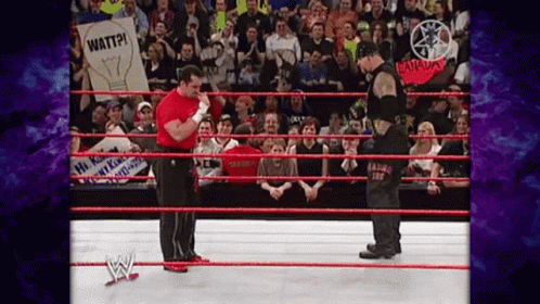 Two Wrestlers in Ring with Watt Sign