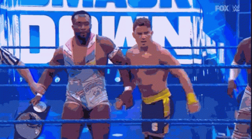Two Wrestlers Standing In Ring GIF