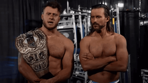 Two Wrestlers With Intercontinental Belt GIF