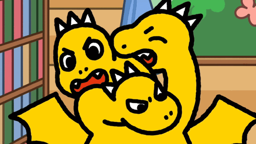 Two Yellow Dinosaurs Fighting