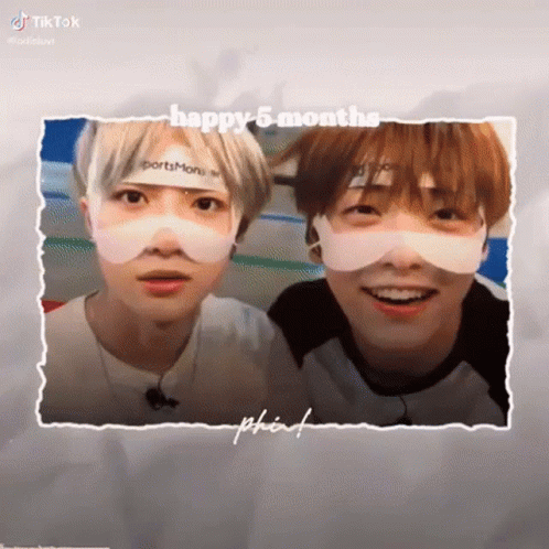 Two Young Men Wearing Face Masks Happy 5 Months GIF