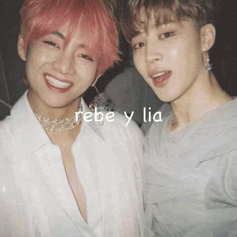 Two Young Men With Pink Hair Are Posing For A Picture With The Words Rebe Y Lia Written Above Them GIF