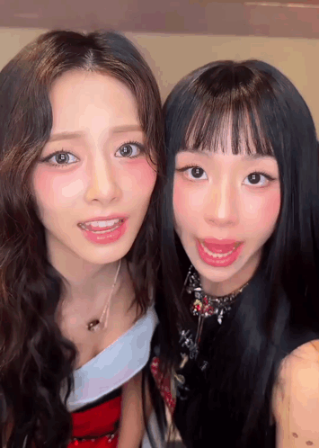 Two Young Women Are Posing For A Picture Together And Smiling For The Camera . GIF