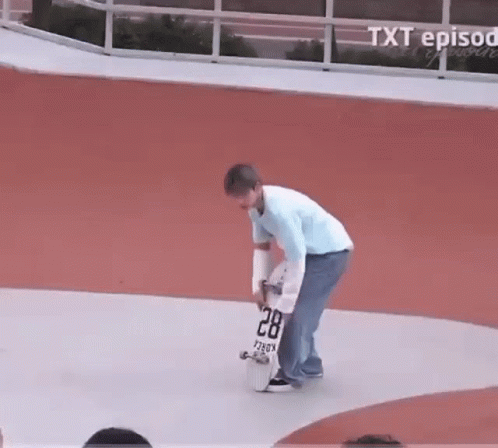 Txt Taehyun Throwing Skateboard GIF