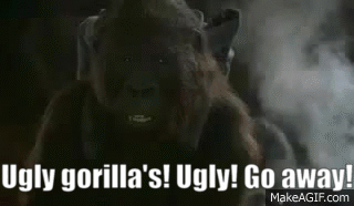 Ugly Gorilla 'S Ugly ! Go Away ! Is Written On A Picture Of An Ugly Gorilla . GIF