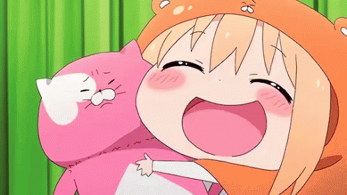 Umaru Hugging Pink Stuffed Toy Cat GIF