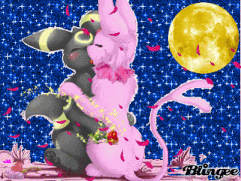 Pokemon Umbreon Sylveon Love Hug Moon Glitters GIF