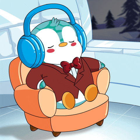 Unbothered Blue Penguin Sleeping Wearing Headphones GIF