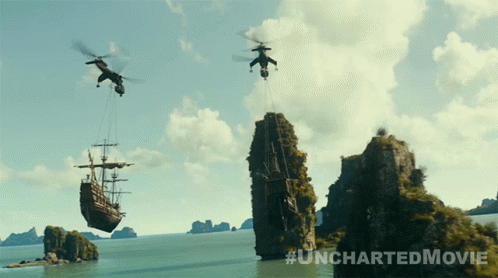 Uncharted Movie Helicopters Lifting Ship
