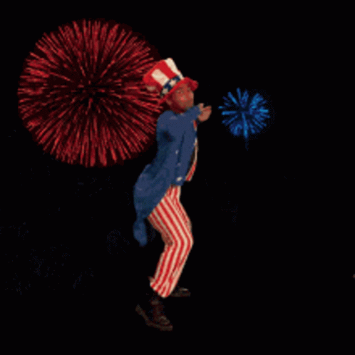 Uncle Sam Dancing in Front of Fireworks