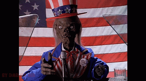 Uncle Sam Is Giving A Speech In Front Of A Flag GIF