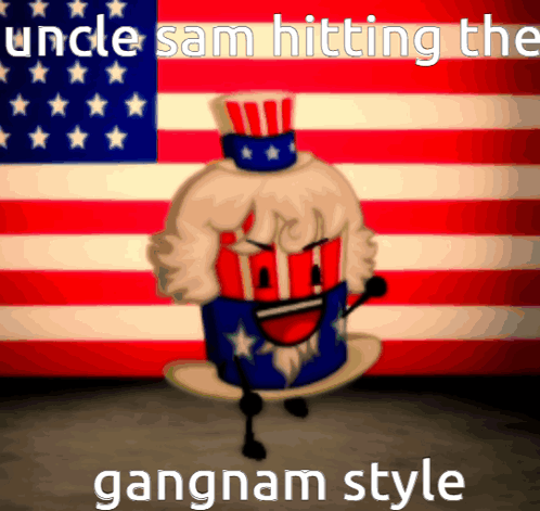 Uncle Sam Standing in Front of American Flag