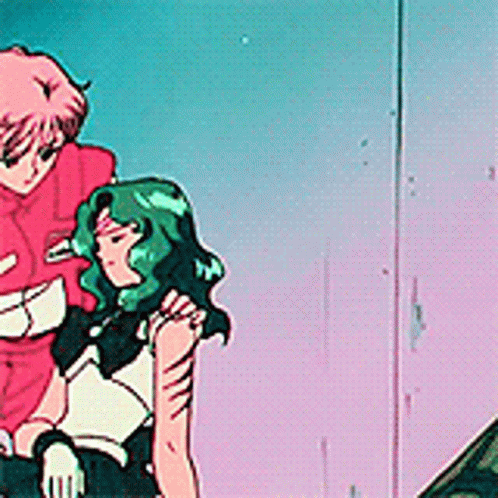 Unconscious Sailor Neptune Held By Sailor Uranus GIF