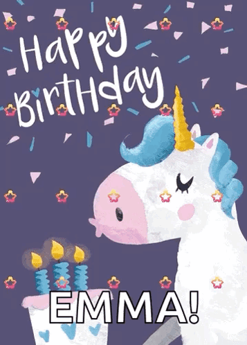 Unicorn Blowing Out Candles Birthday Card Emma GIF