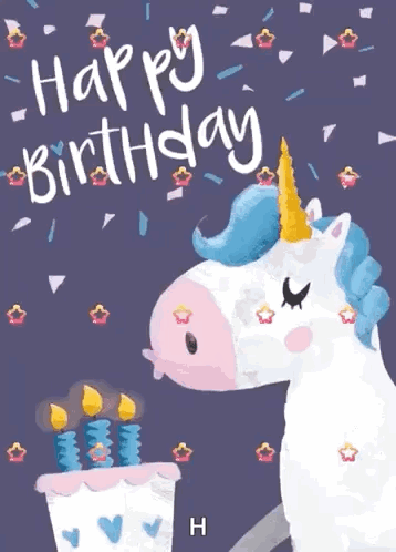 Unicorn Blowing Out Candles on Birthday Cake