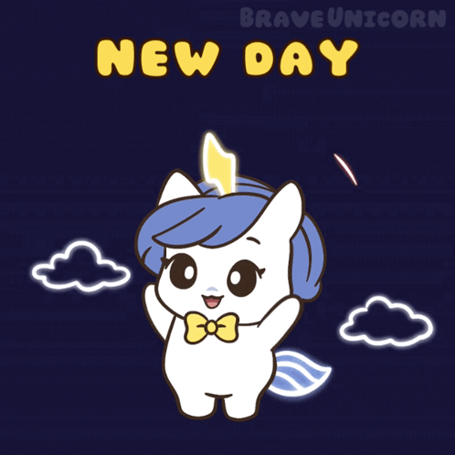 Unicorn Cartoon Saying New Day
