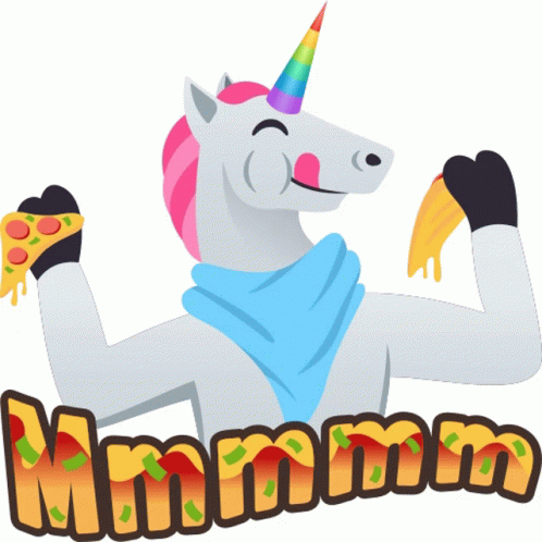 Unicorn Enjoying Pizza Mmm GIF