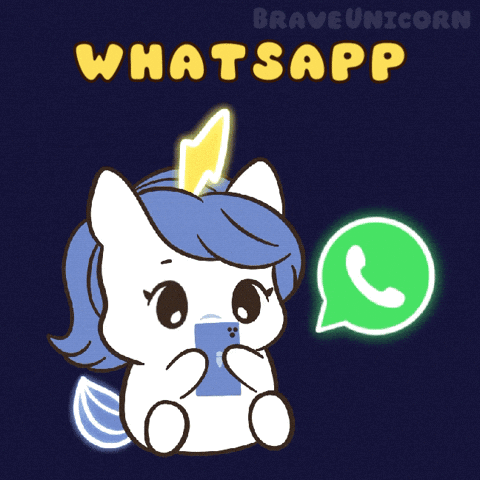 Unicorn Looking at Phone Next to WhatsApp Icon
