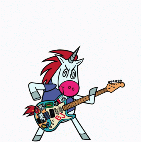 Unicorn Playing Guitar In Front Of Rainbow GIF