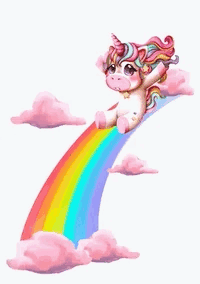 Unicorn Sitting on Rainbow With Pink Clouds