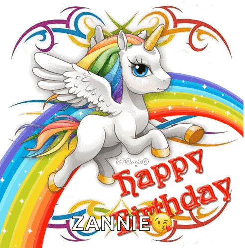 Unicorn With Rainbow Saying Happy Birthday Zaanie