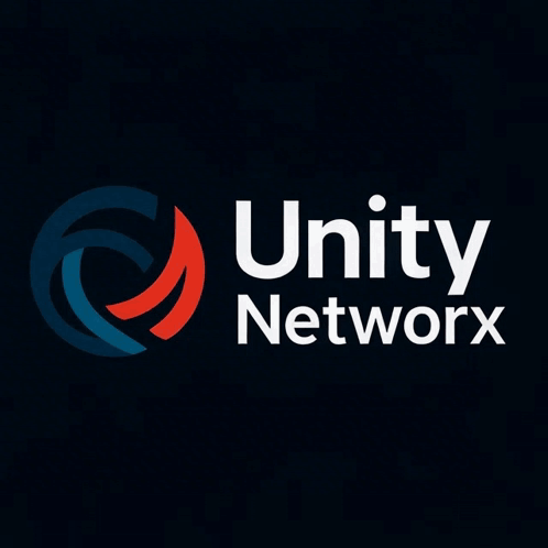 Unity Network Blue and Red Swirl Logo