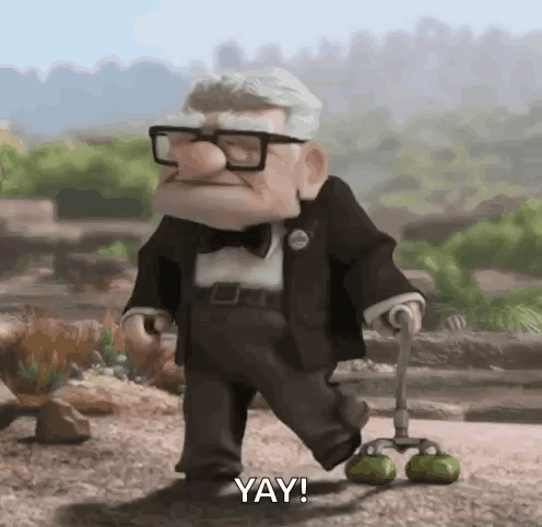 Up Character Walking With Cane And Green Shoes GIF