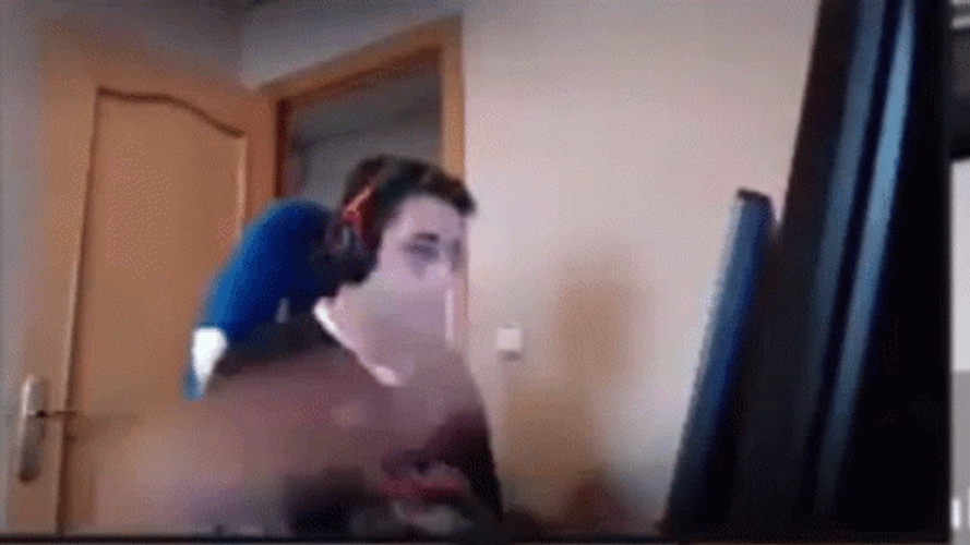 Upset Gamer Smashing Computer GIF