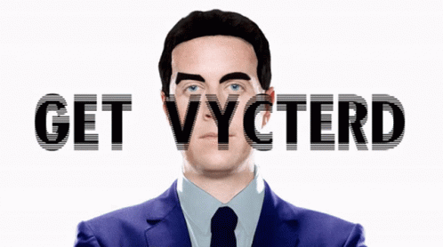 Upside Down Man in Suit with Get Vyctered