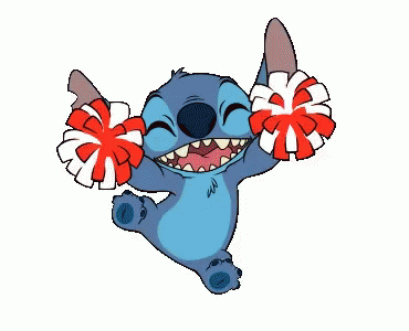 Upside Down Stitch Holding Red And White Pom Poms GIF
