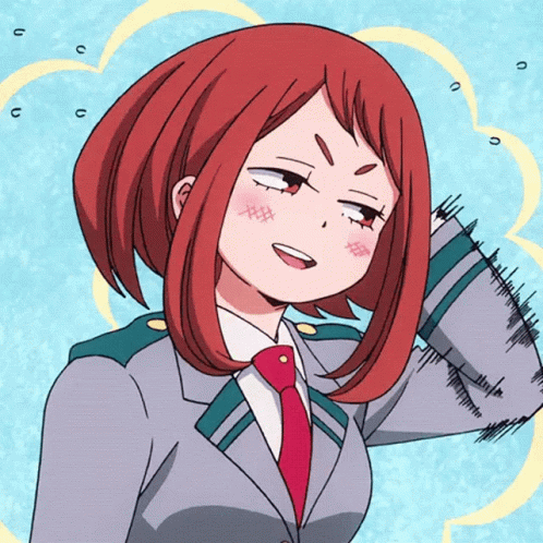 Uraraka Casual Hair Rubbing Gesture GIF