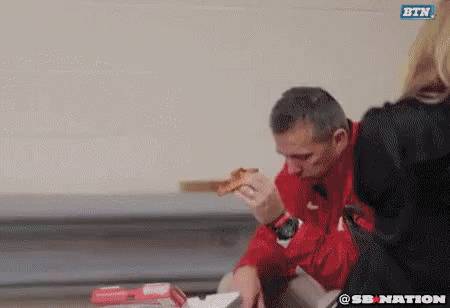Urban Meyer Upset While Eating Pizza GIF