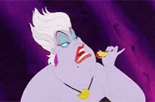 Ursula From The Little Mermaid Is A Purple Cartoon Character With A Purple Background . GIF