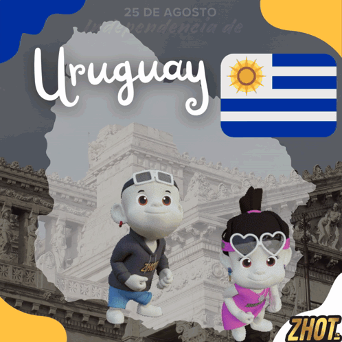 Uruguay Poster With Two Stuffed Animals and Flag